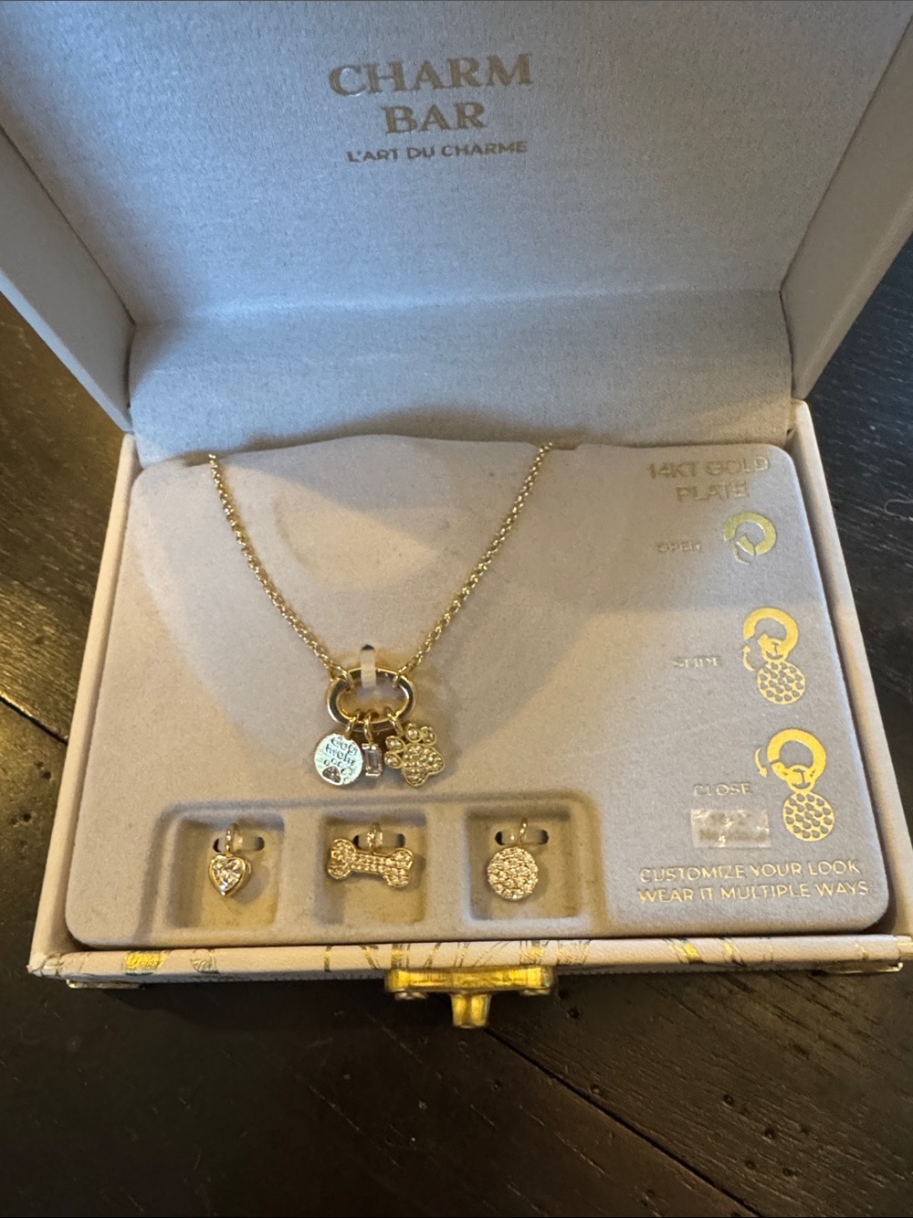 "Dog Mom" Interchangeable 14k Gold Plated Necklace by Charm Bar - New!